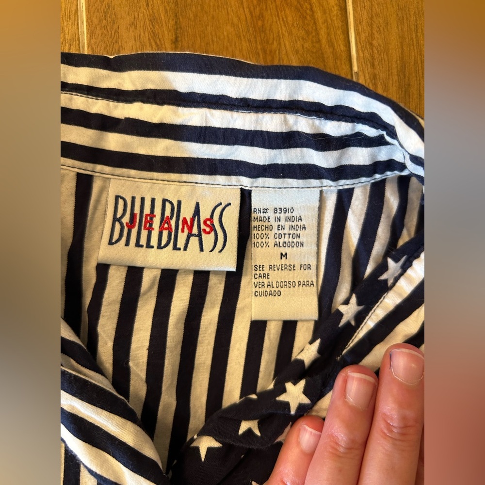 Vintage Bill Blass‎ Jeans Womens Medium Sleeveless Tie Front Stars Stripes Shirt - Picture 6 of 7